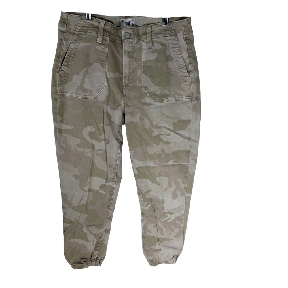 PAIGE Mayslie Camo Jogger Pants Green Tan Utility Slim Fit Size 28 - Picture 2 of 11